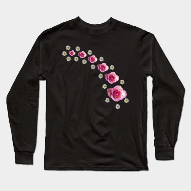 roses, daisy flowers, blooming daisies, pink rose Long Sleeve T-Shirt by rh_naturestyles